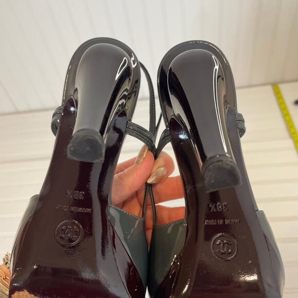 Chanel Green Patent Leather Color Block Slingback Dress Shoes EU 38.5 - US 8 - Picture 10 of 12